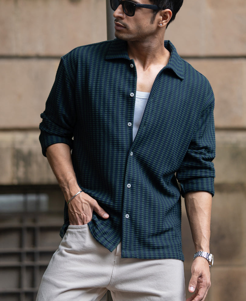 Navy And Pine Stripe Shirt.