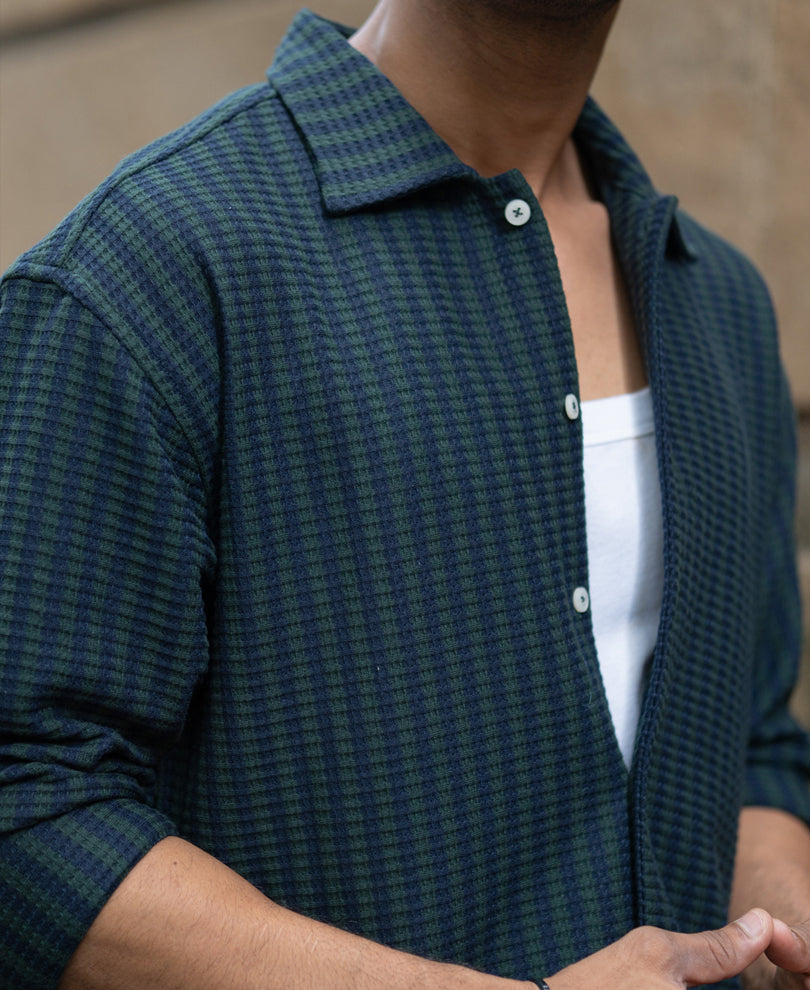 Navy And Pine Stripe Shirt.