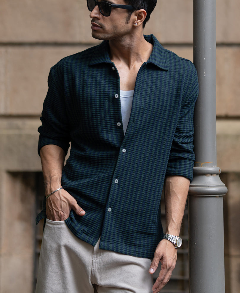 Navy And Pine Stripe Shirt.