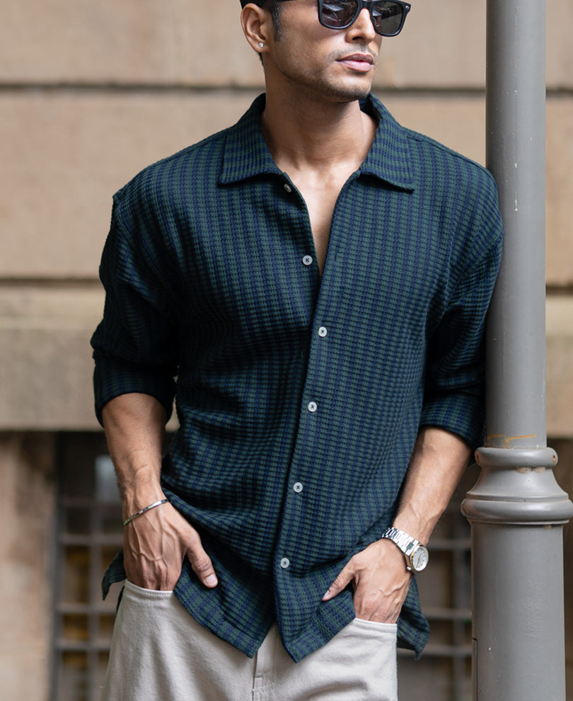 Navy And Pine Stripe Shirt.