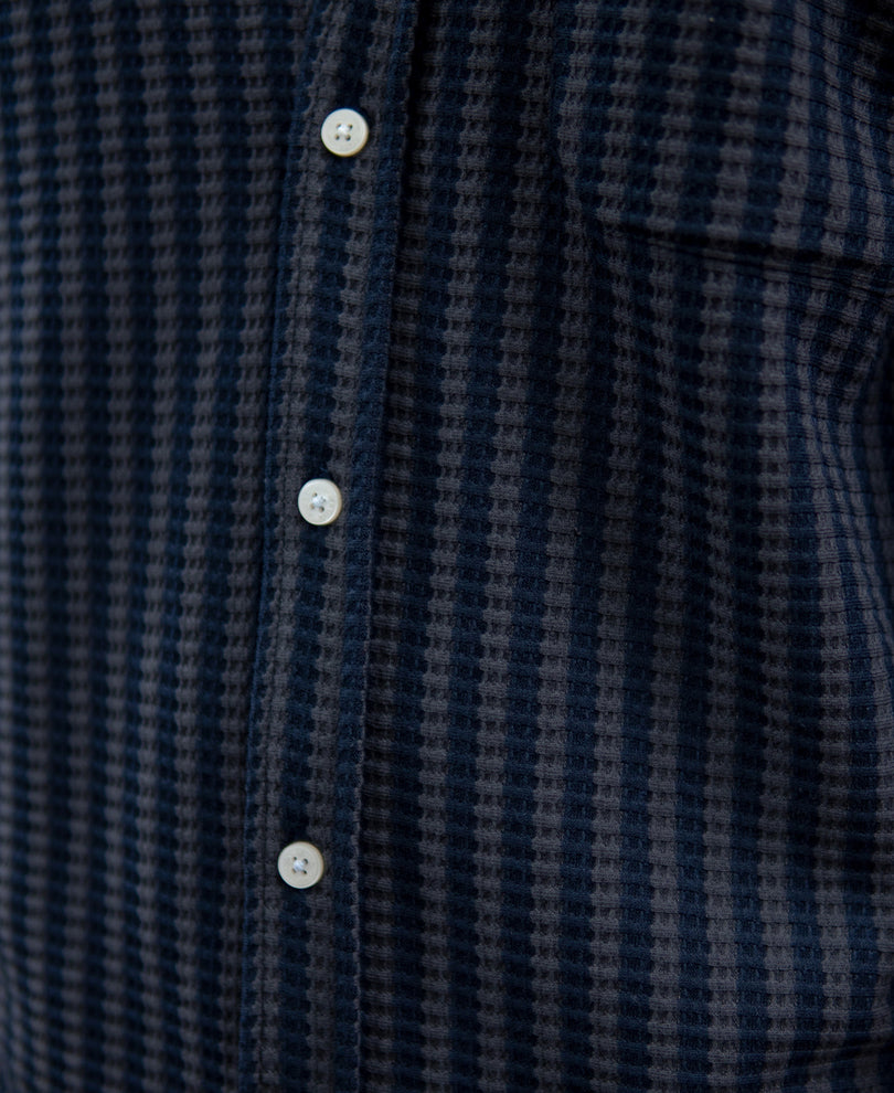 Grey Knit Structured Stripe Shirt.