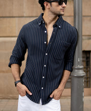 Grey Knit Structured Stripe Shirt.