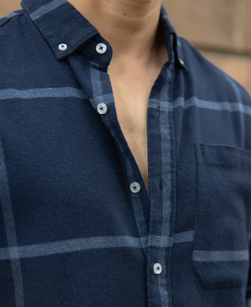 Dark Navy Brushed Checks Shirt.