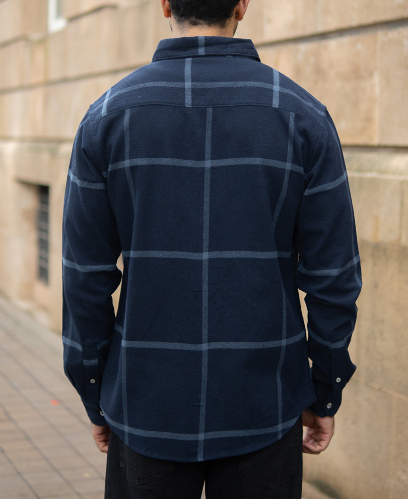 Dark Navy Brushed Checks Shirt.
