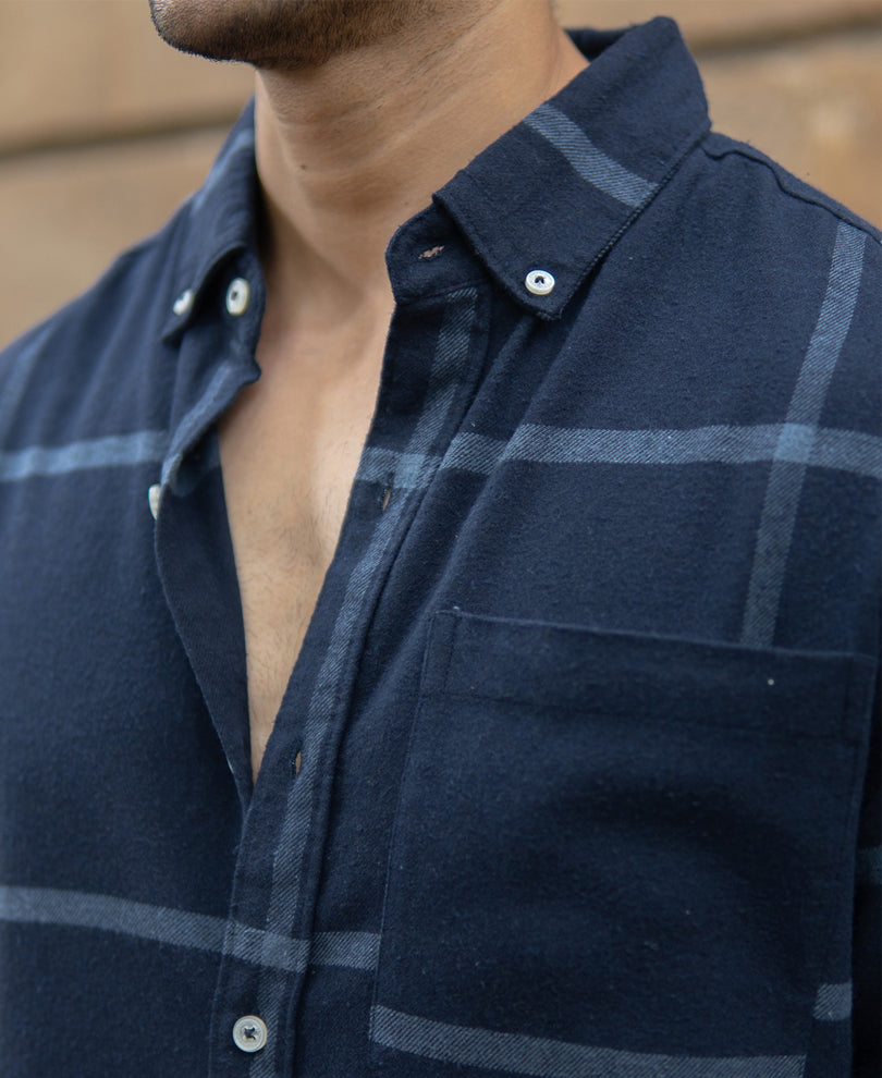 Dark Navy Brushed Checks Shirt.