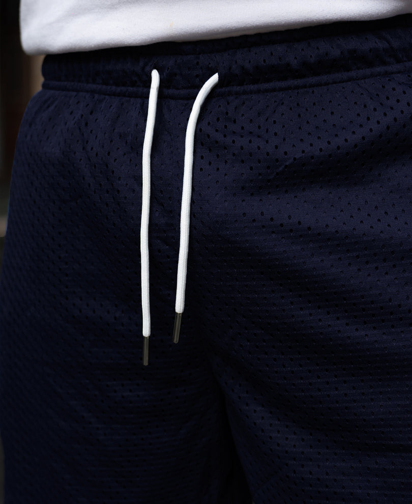 Navy Embroidered Mesh Short.