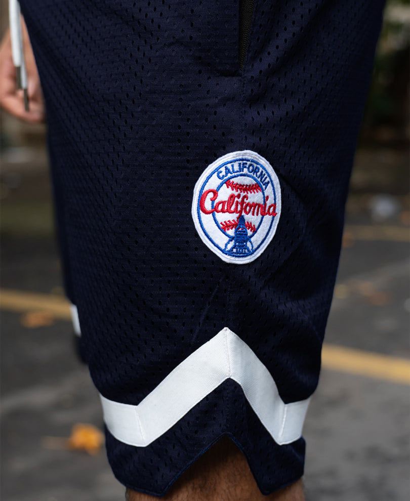 Navy Embroidered Mesh Short.