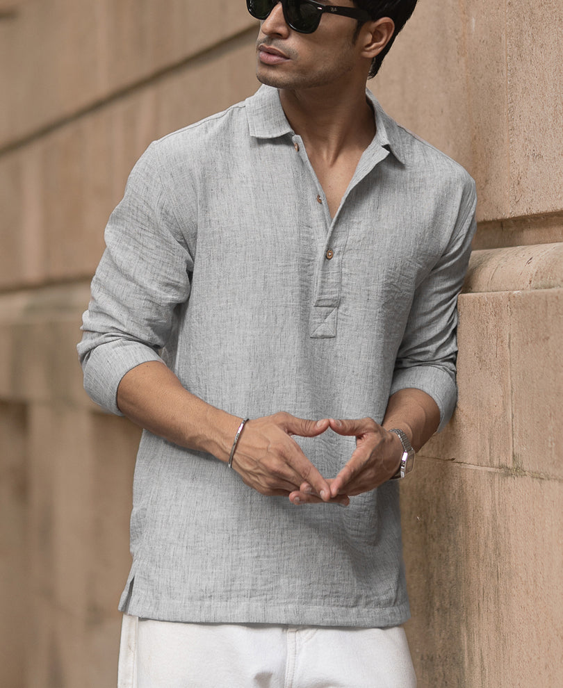 Light Grey Slub Kurta Shirt.
