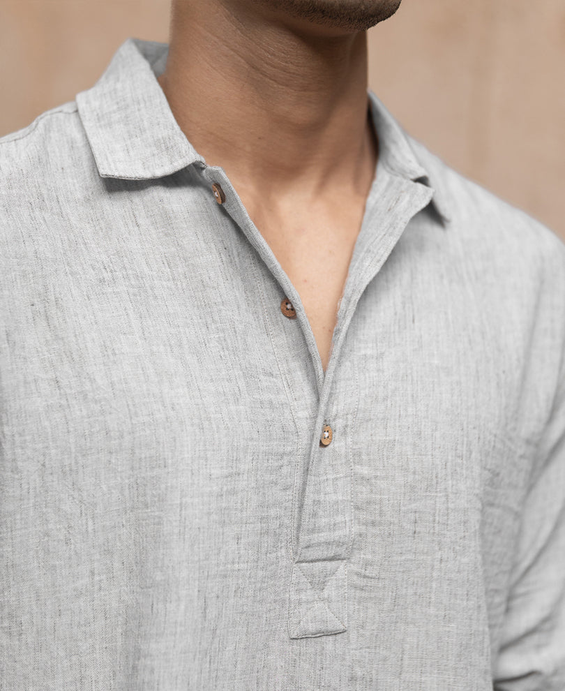 Light Grey Slub Kurta Shirt.