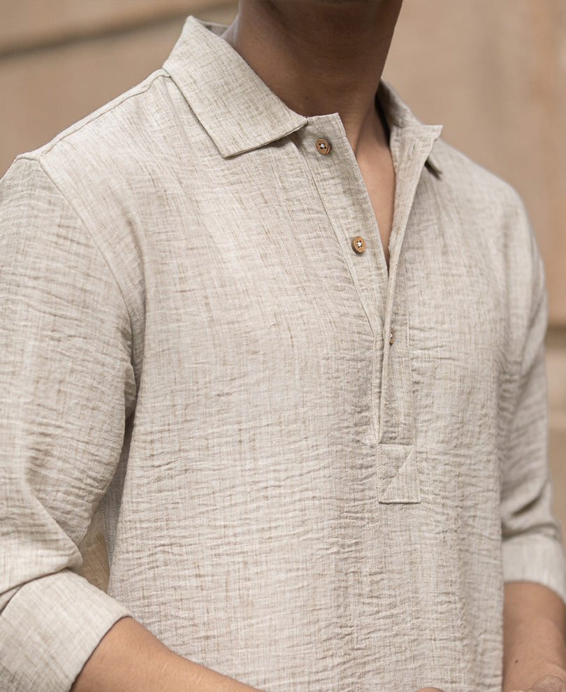 Light Beige Slub Kurta Shirt.