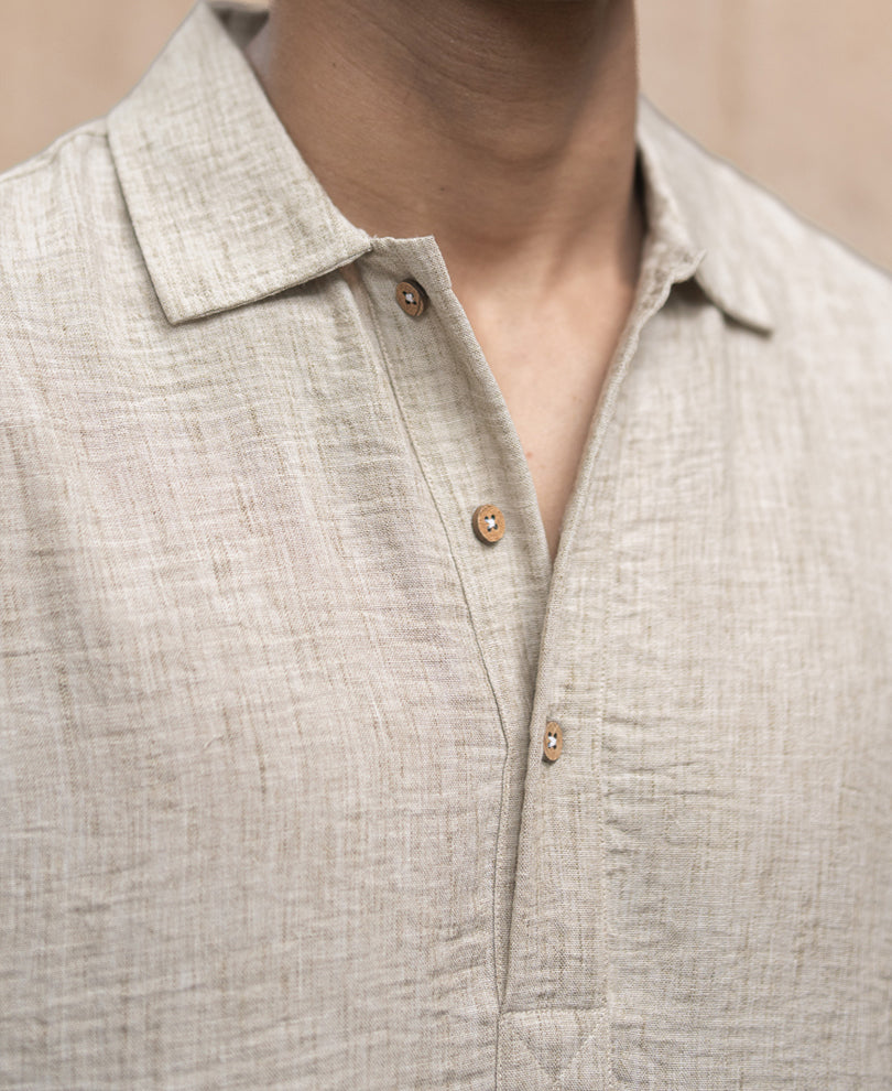 Light Beige Slub Kurta Shirt.