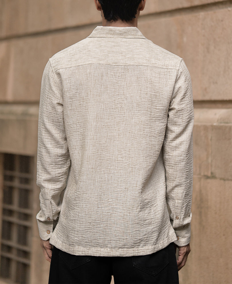 Light Beige Slub Kurta Shirt.