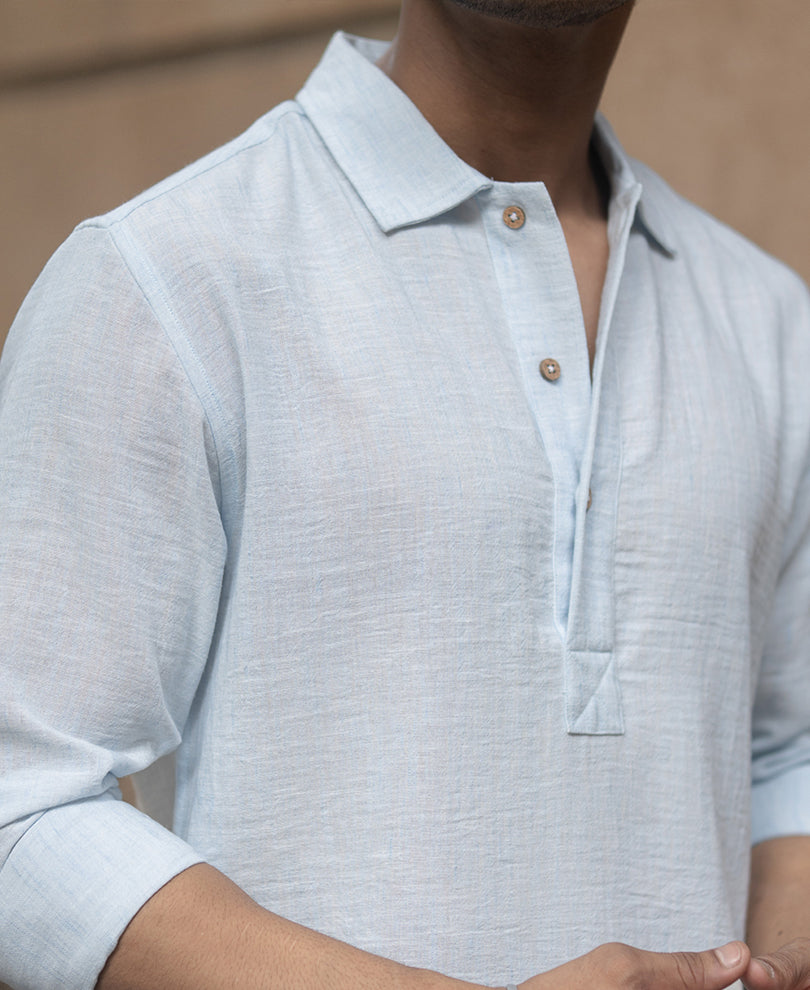 Light Blue Slub Kurta Shirt.