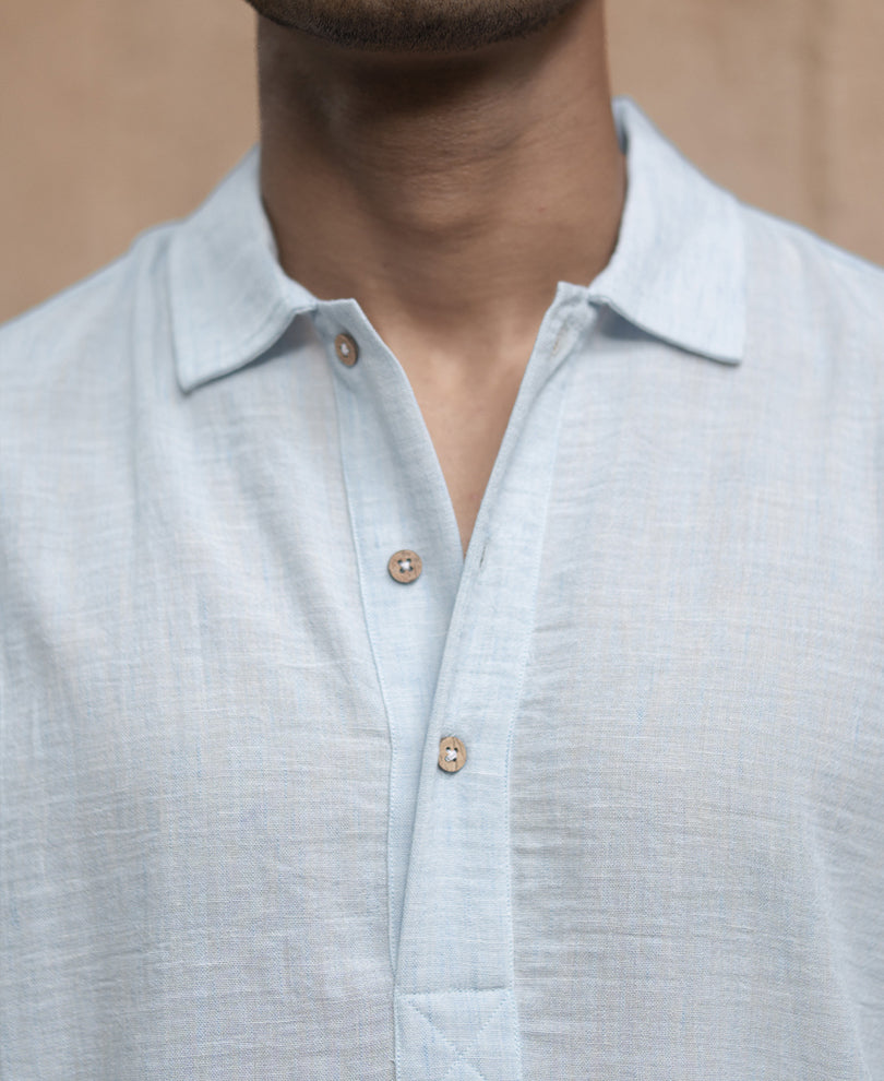 Light Blue Slub Kurta Shirt.