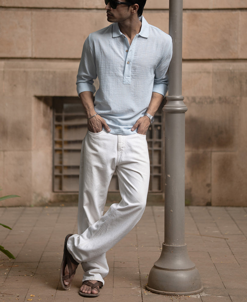 Light Blue Slub Kurta Shirt.