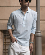 Light Blue Slub Kurta Shirt.