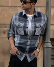 Grey And Navy Structured Checks Shirt.