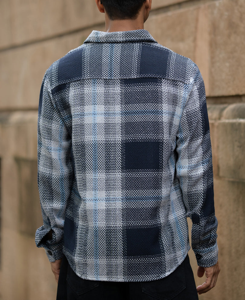 Grey And Navy Structured Checks Shirt.