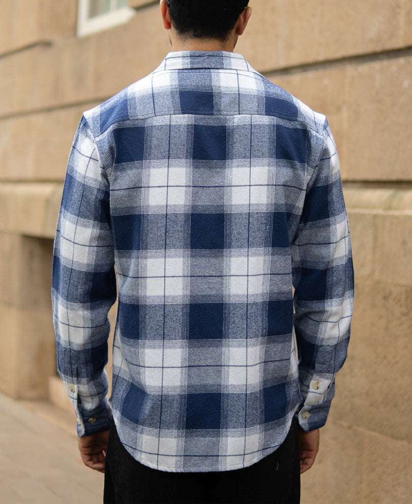 Dark Blue Brushed Checks Shirt.