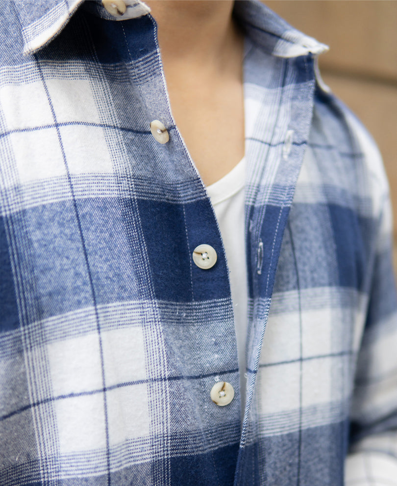Dark Blue Brushed Checks Shirt.