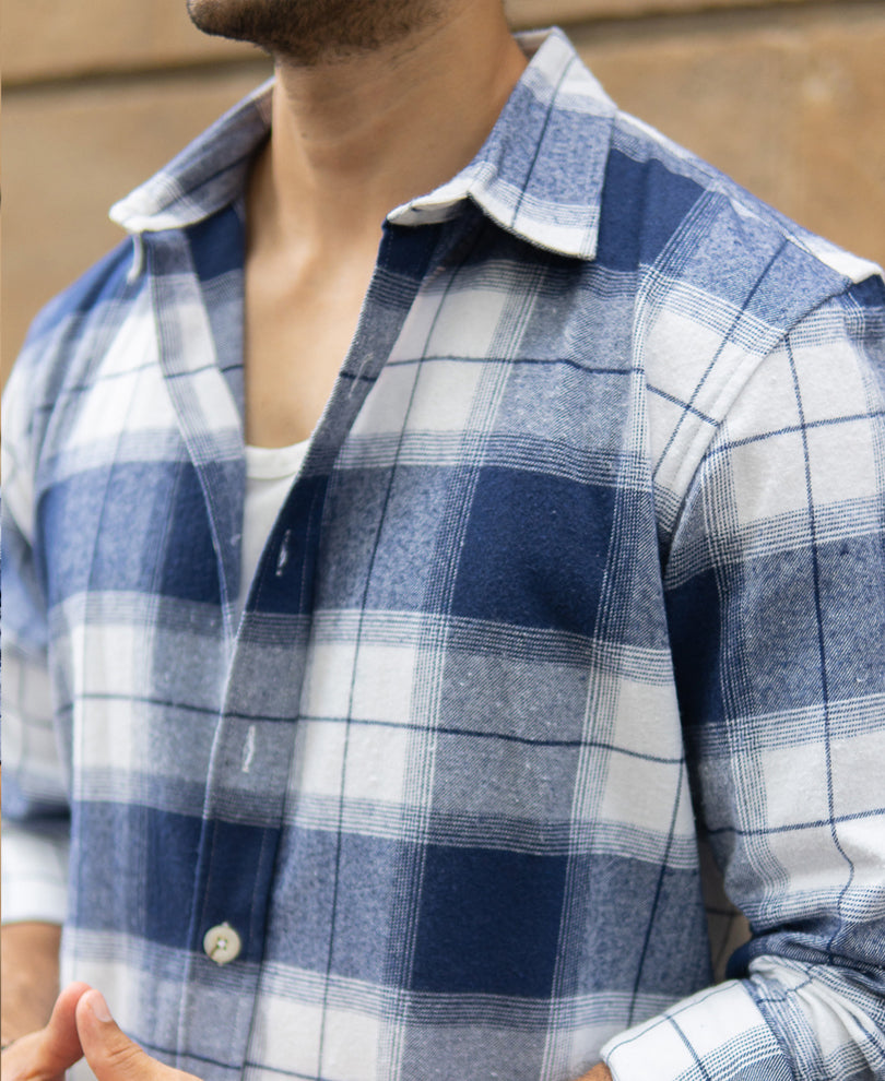 Dark Blue Brushed Checks Shirt.