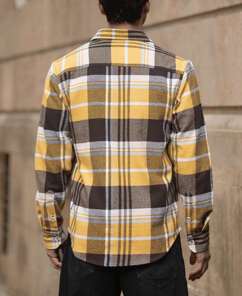 Mustard Checks Shirt With Pockets.