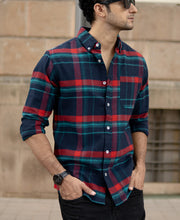 Navy Button Down Brushed Checks Shirt.