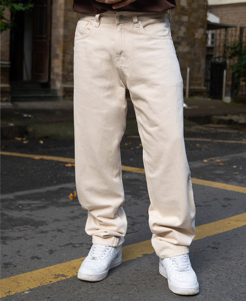 Cream Baggy Fit Jeans.