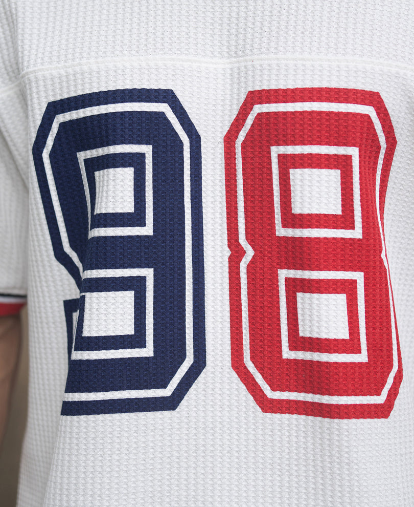 White Structured Print T-Shirt.