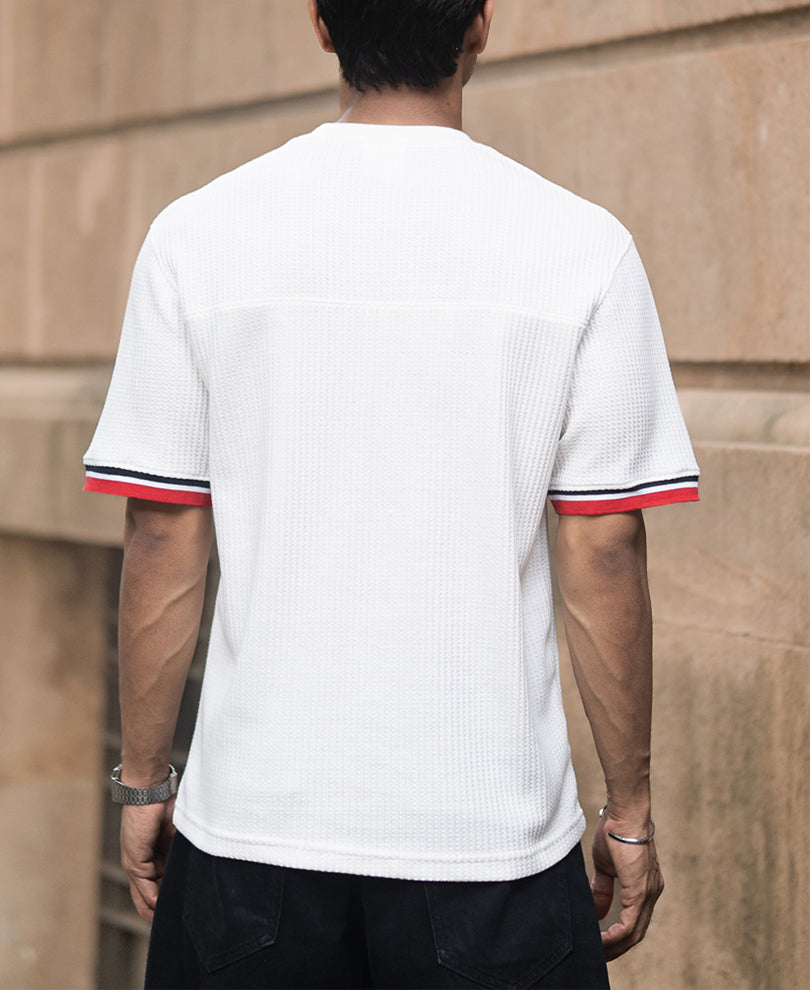 White Structured Print T-Shirt.