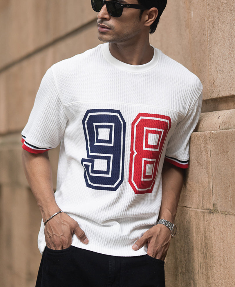 White Structured Print T-Shirt.