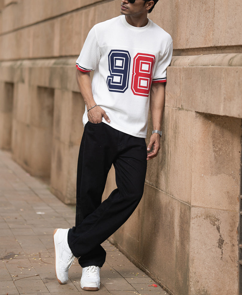 White Structured Print T-Shirt.