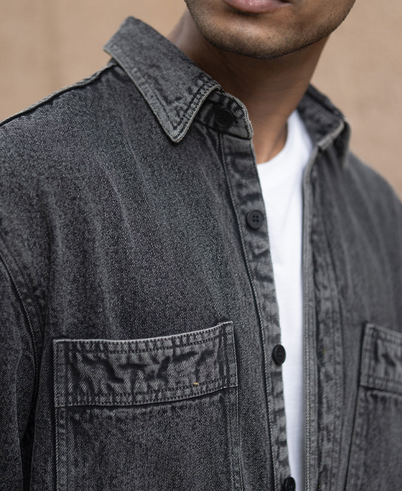 Charcoal Washed Denim Overshirt.