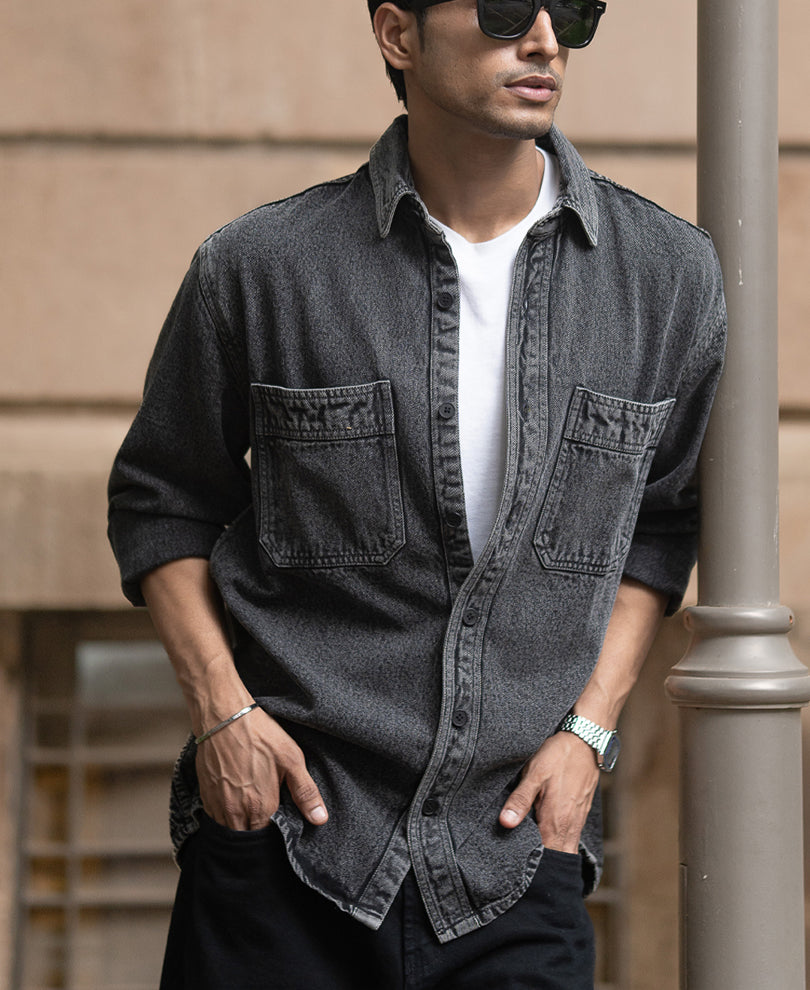 Charcoal Washed Denim Overshirt.