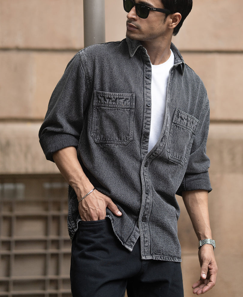 Charcoal Washed Denim Overshirt.