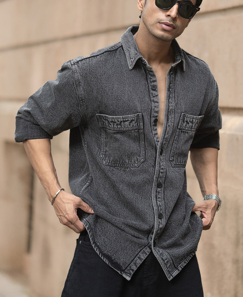 Charcoal Washed Denim Overshirt.