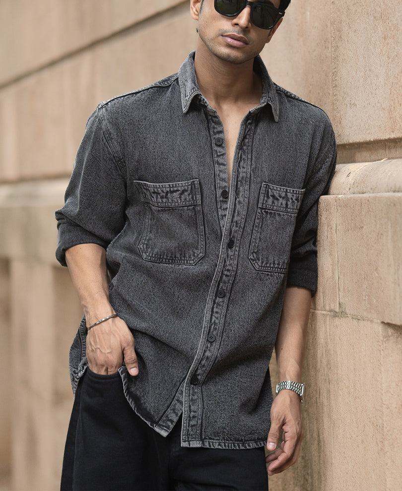 Charcoal Washed Denim Overshirt.