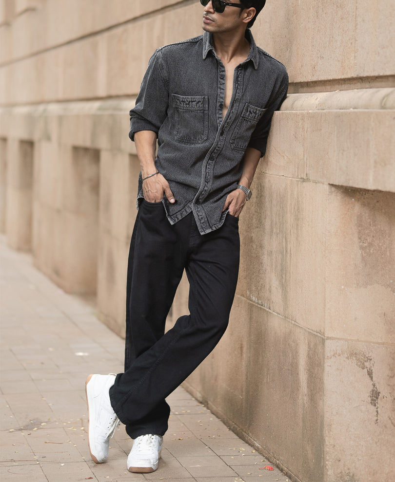 Charcoal Washed Denim Overshirt.