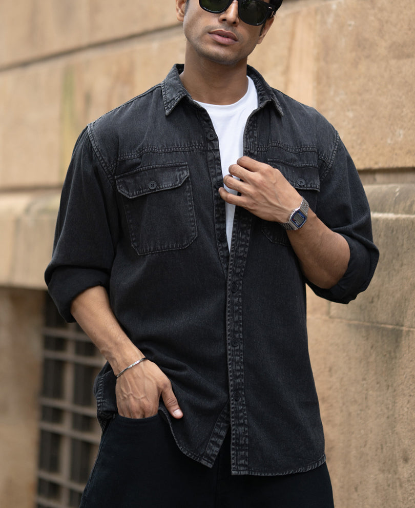 Charcoal Washed Denim Shirt.