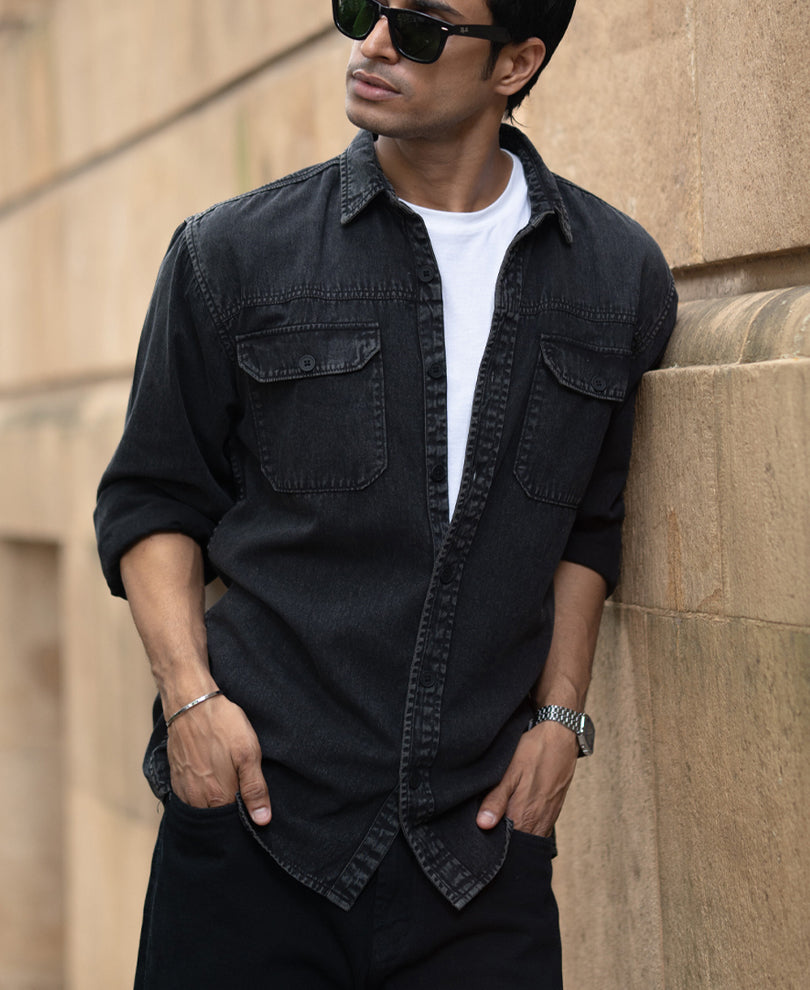 Charcoal Washed Denim Shirt.