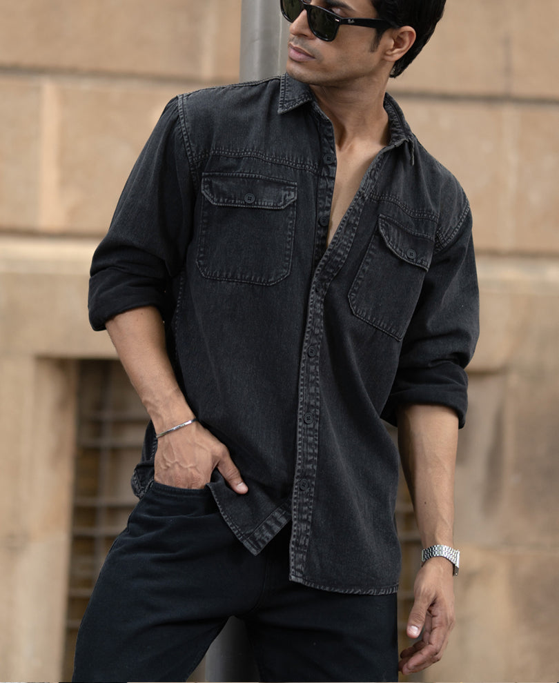 Charcoal Washed Denim Shirt.