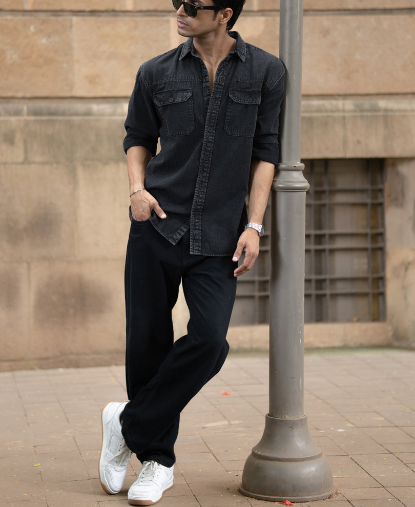 Charcoal Washed Denim Shirt.