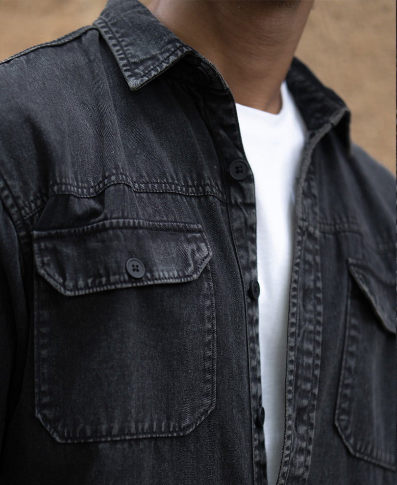 Charcoal Washed Denim Shirt.
