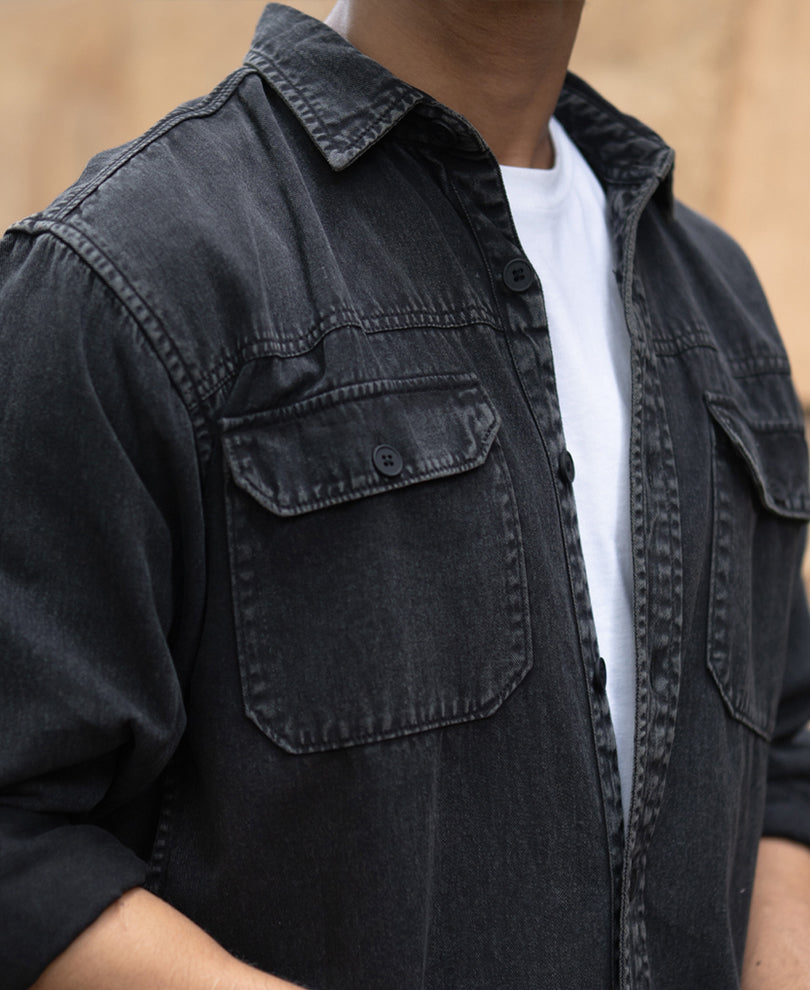 Charcoal Washed Denim Shirt.
