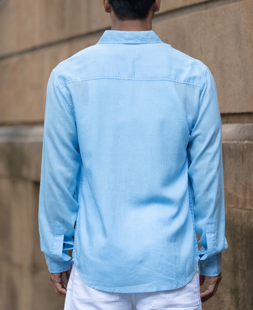 Light Blue Linen Blend Regular Fit Shirt.