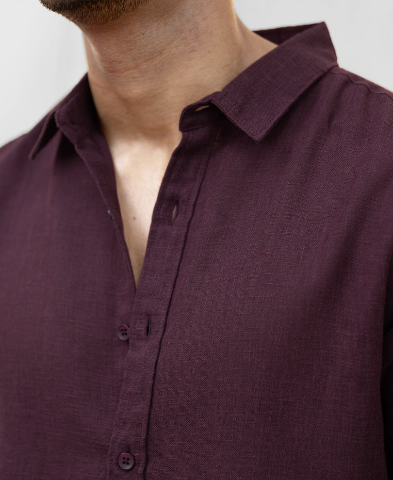 Dark Maroon Linen Blend Shirt.