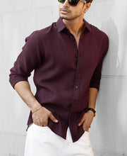 Dark Maroon Linen Blend Shirt.