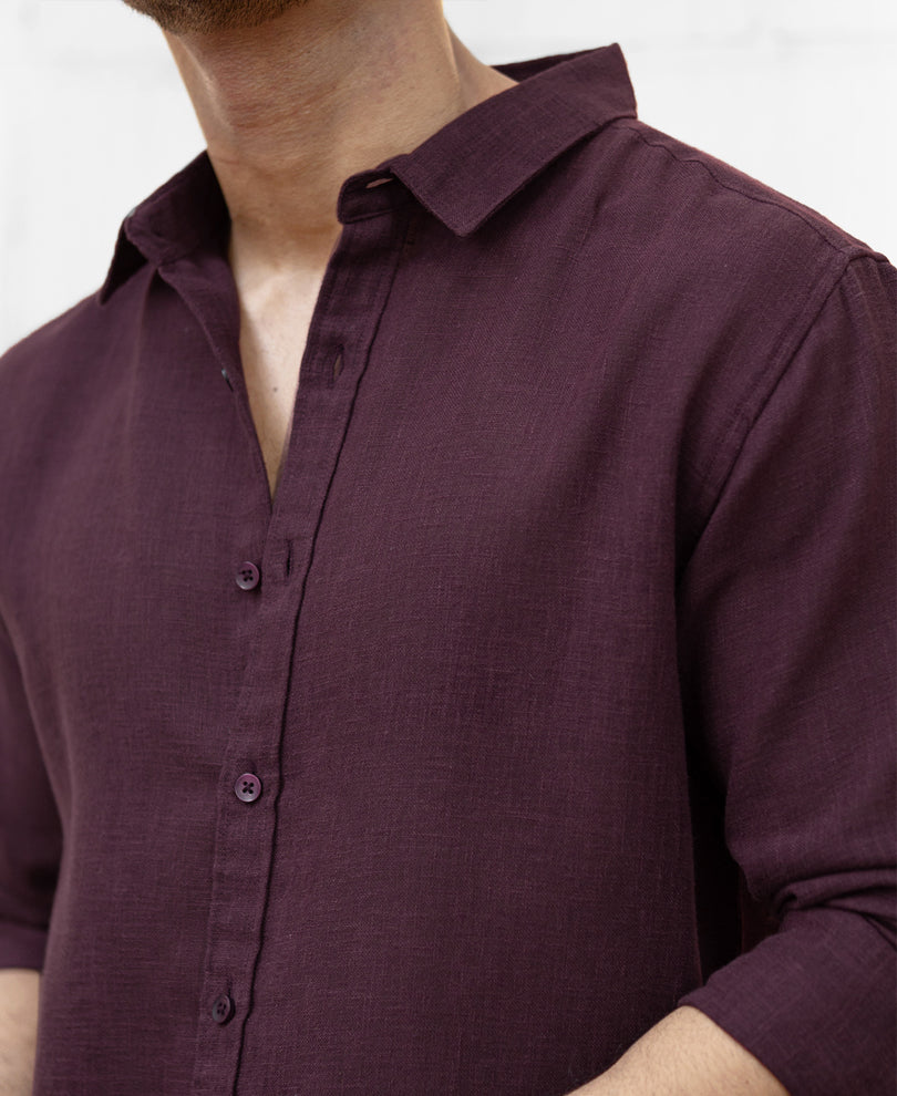 Dark Maroon Linen Blend Shirt.