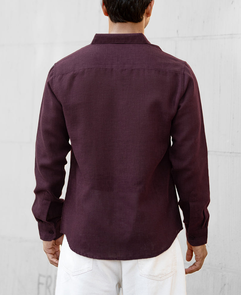 Dark Maroon Linen Blend Shirt.