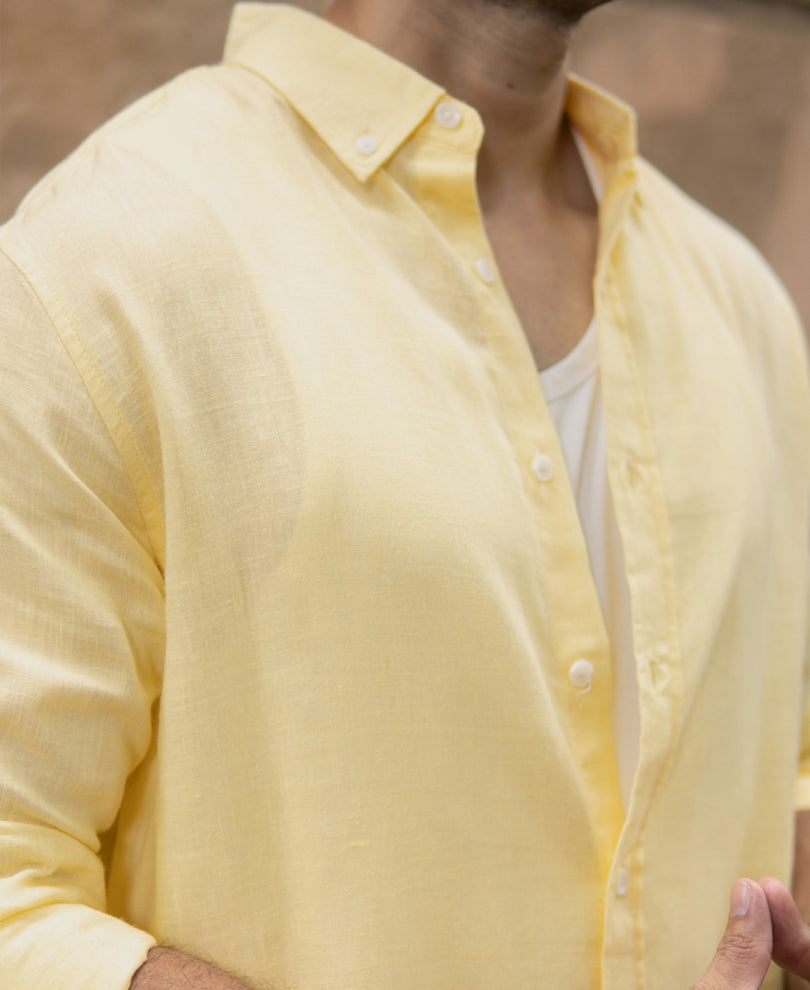 Butter Yellow Linen Blend Shirt.